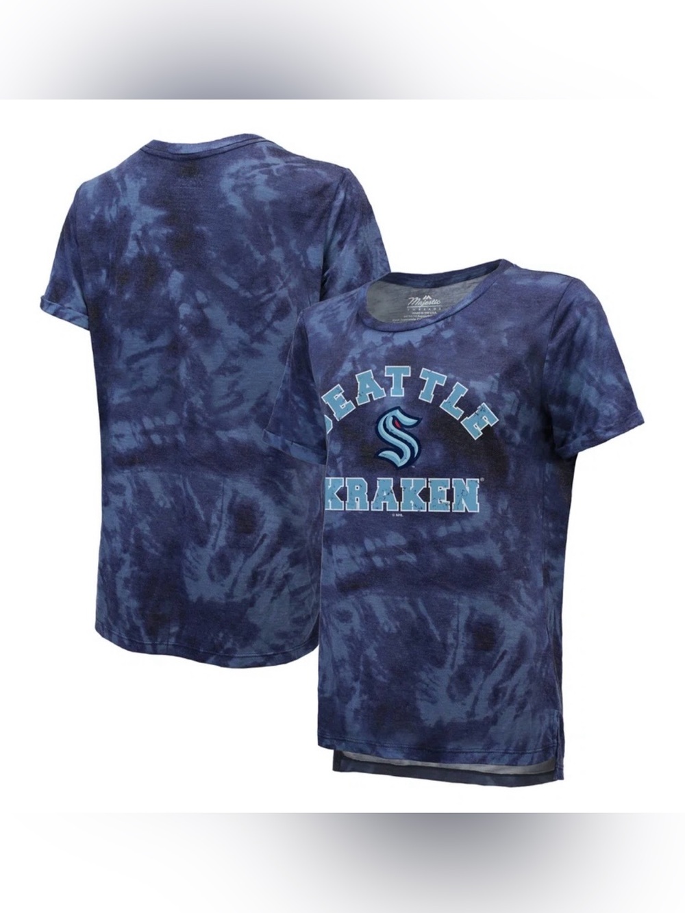 Seattle Kraken Majestic Threads Women's Boyfriend Tie-Dye T-Shirt NWT Size Med